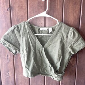 Green Wrap Crop Top